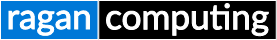 Logo comprised of a blue box on the left with Ragan inside, and a black box on the right with Computing inside.